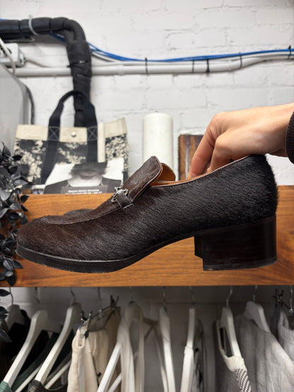 Gucci by Tom Ford Brown Pony Hair ‘Horsebit’ Loafers with Platform Heel