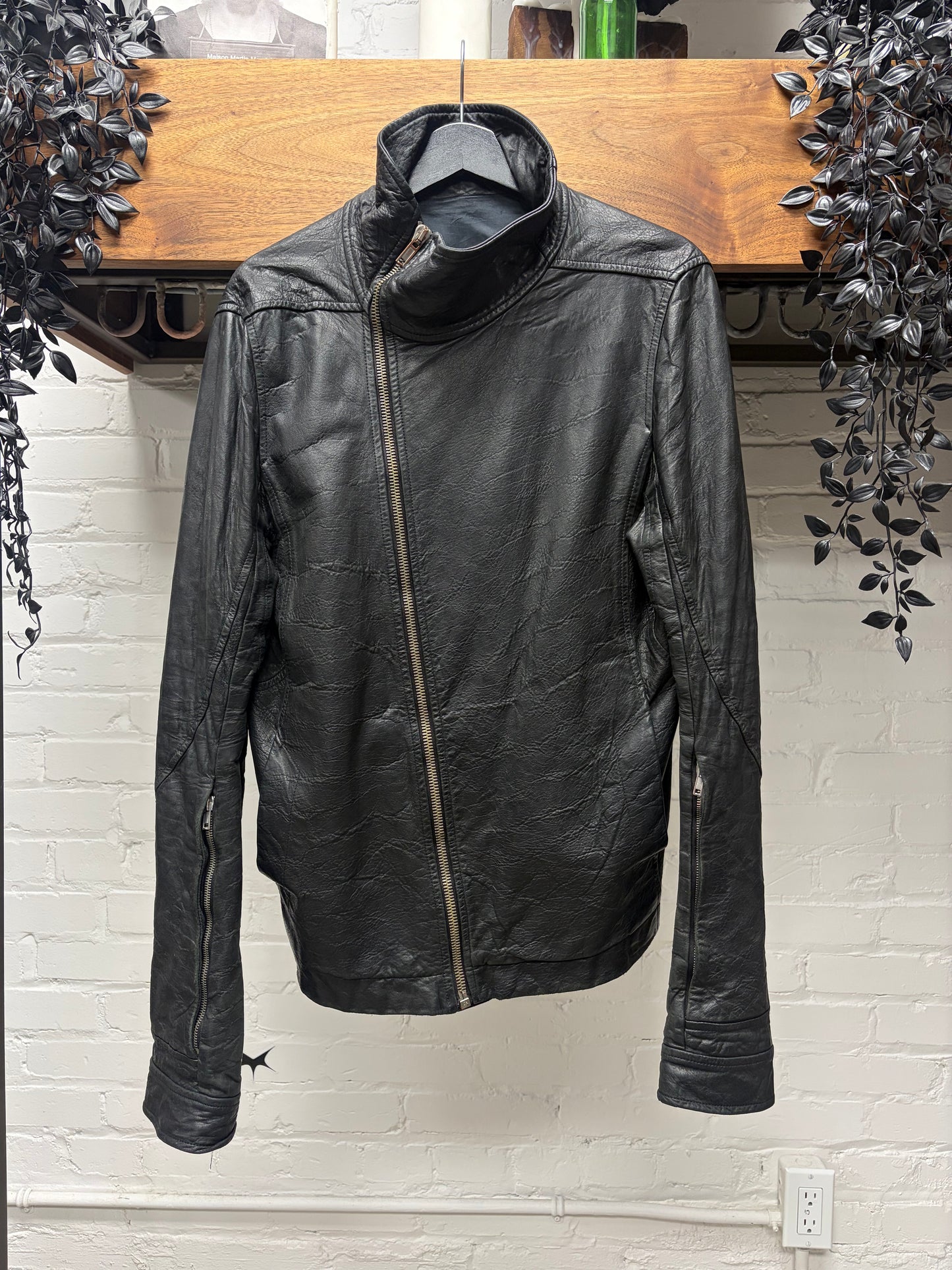 SS2009 Rick Owens ‘Strutter’ Black Lambskin Leather ‘Mollino’ High Neck Zip Jacket