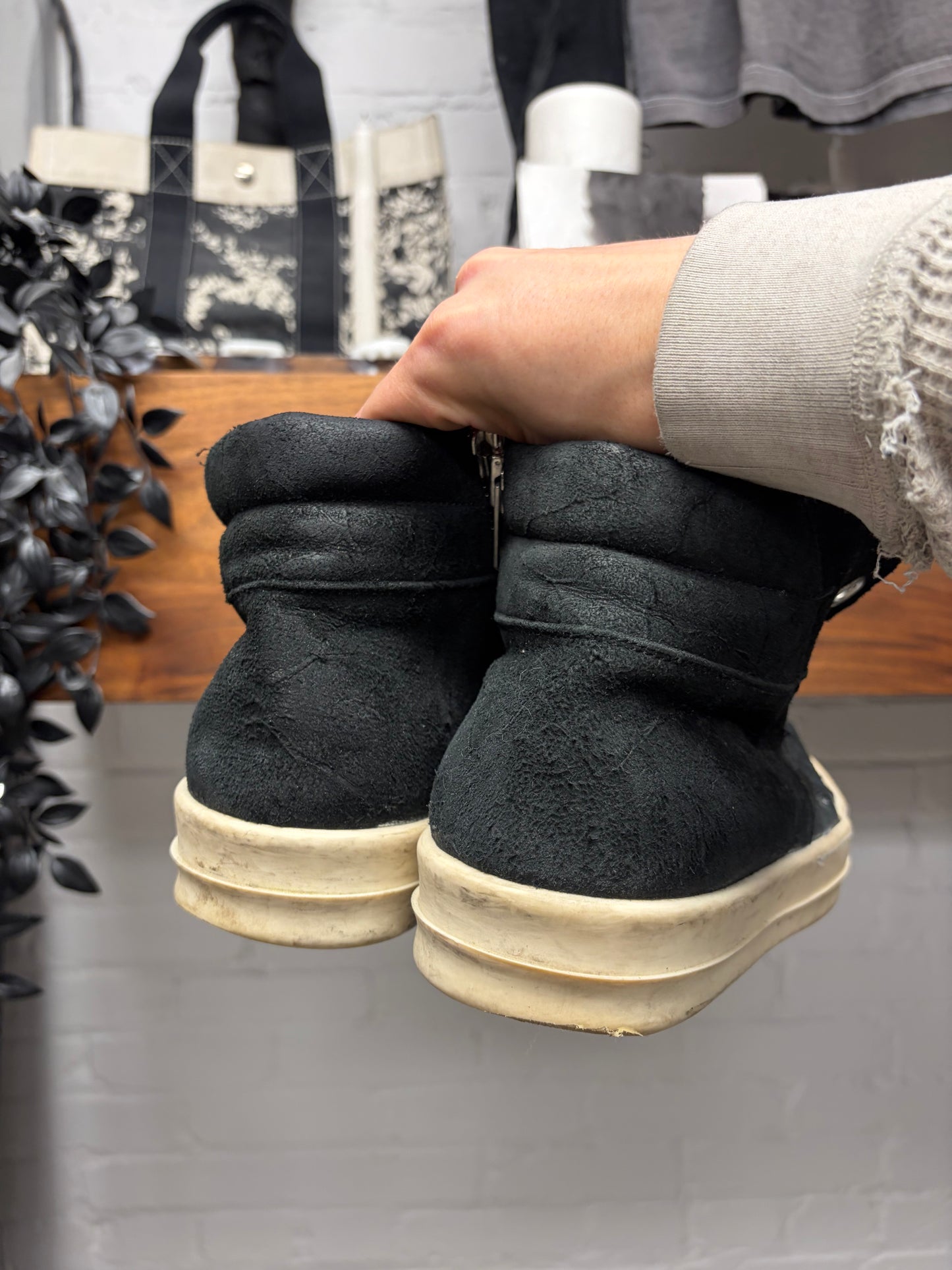 Rick Owens Suede ‘Island Dunk’ Black/Milk Mid Top Sneakers
