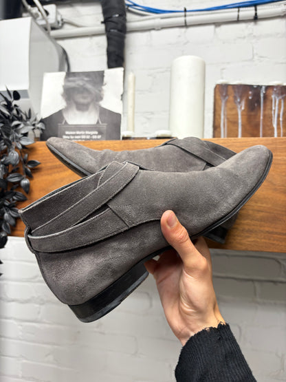 Saint Laurent Dark Grey Suede ‘Jodhpur’ Pointed Toe Ankle Boots
