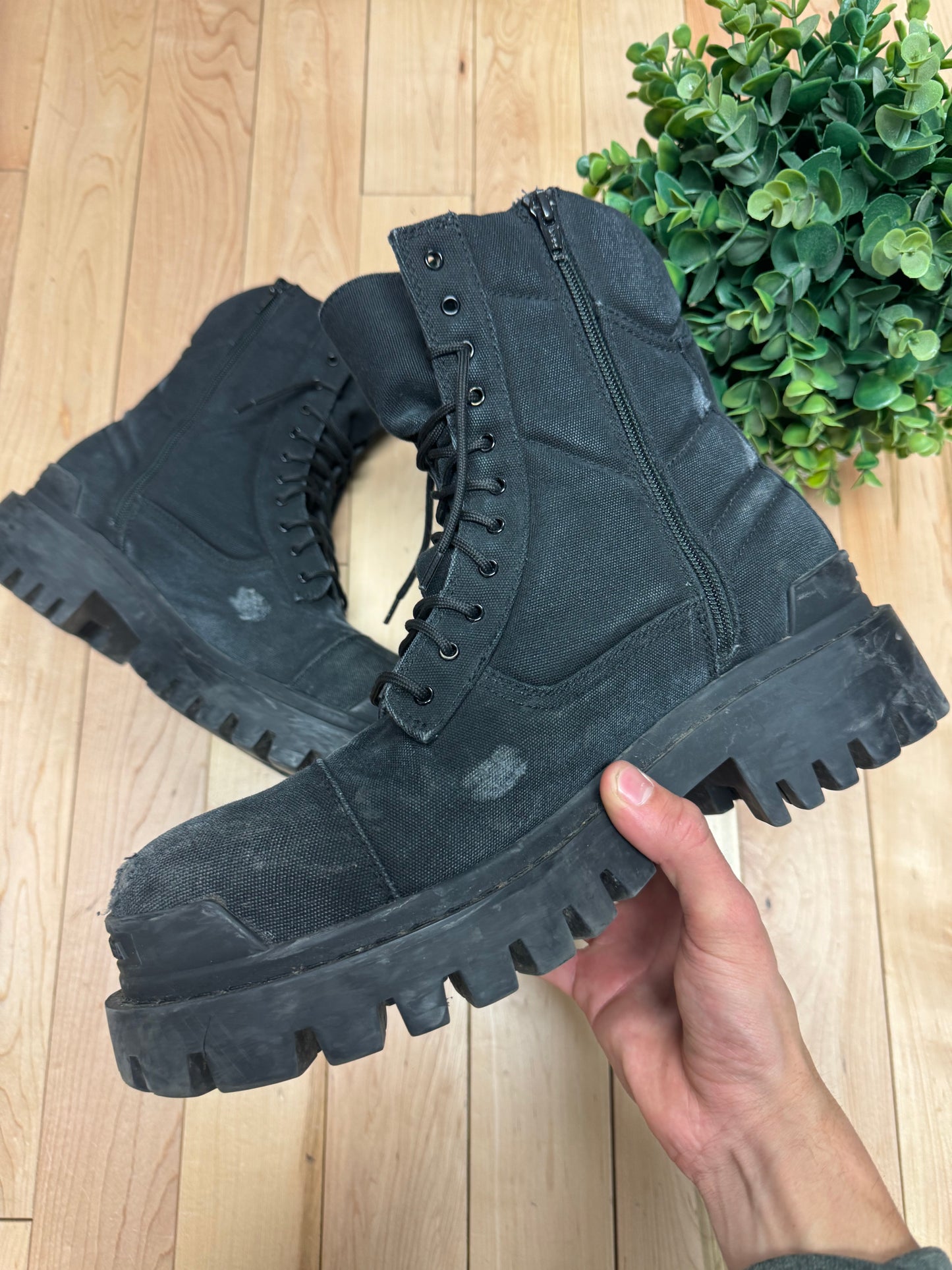 Balenciaga ‘Strike’ Distressed Suede Combat Boots