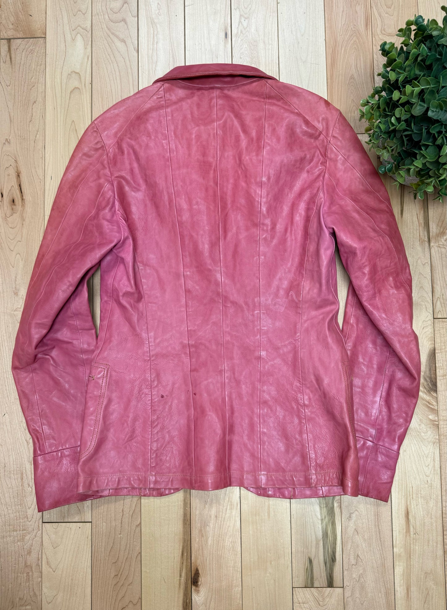 Jil Sander Pink Calfskin Leather Silk Lined Jacket