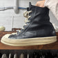 Rick Owens Black Leather ‘Ramones’ High Top Sneakers