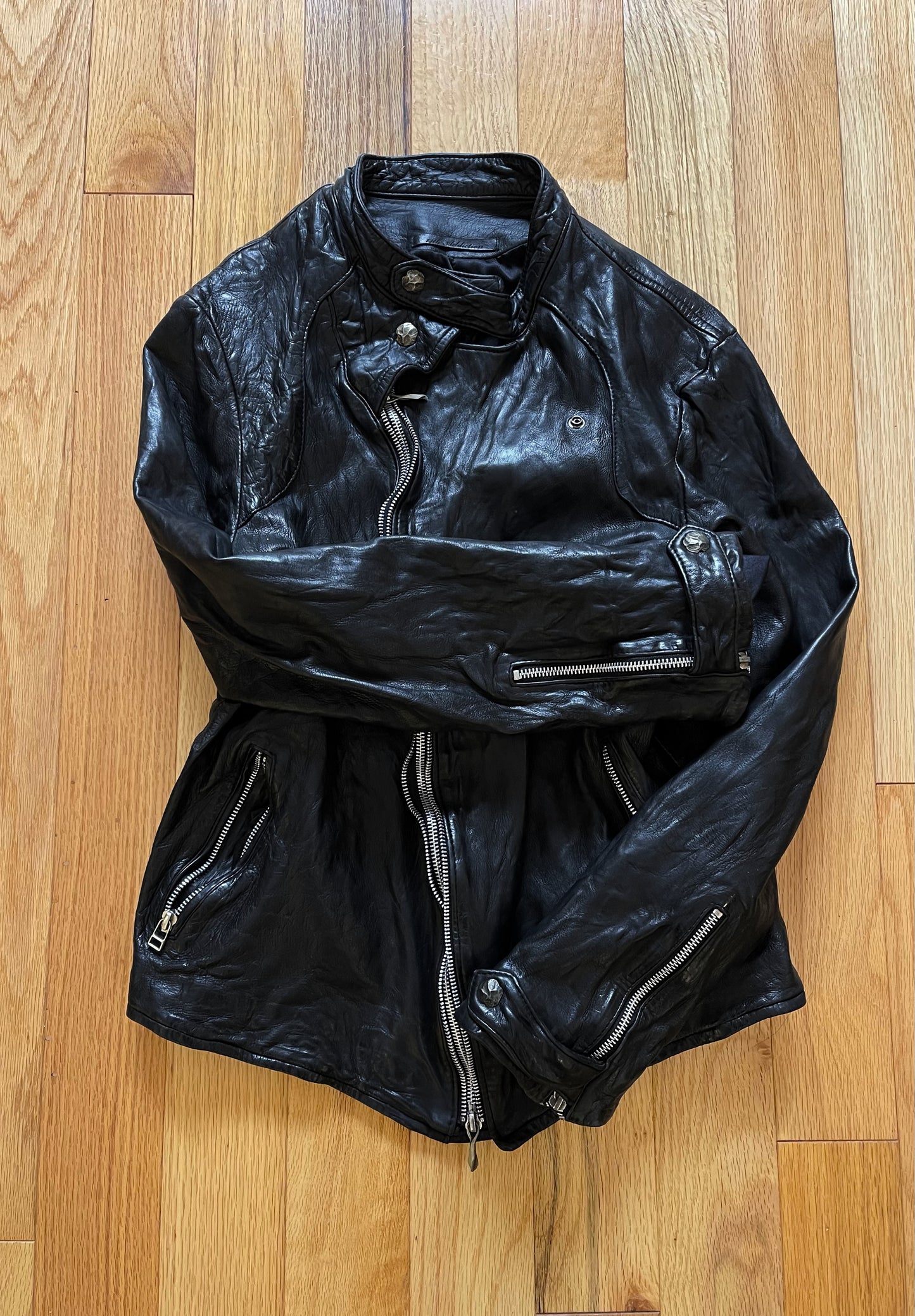 14th Addiction ‘Double Zip’ Lambskin Leather Riders Jacket