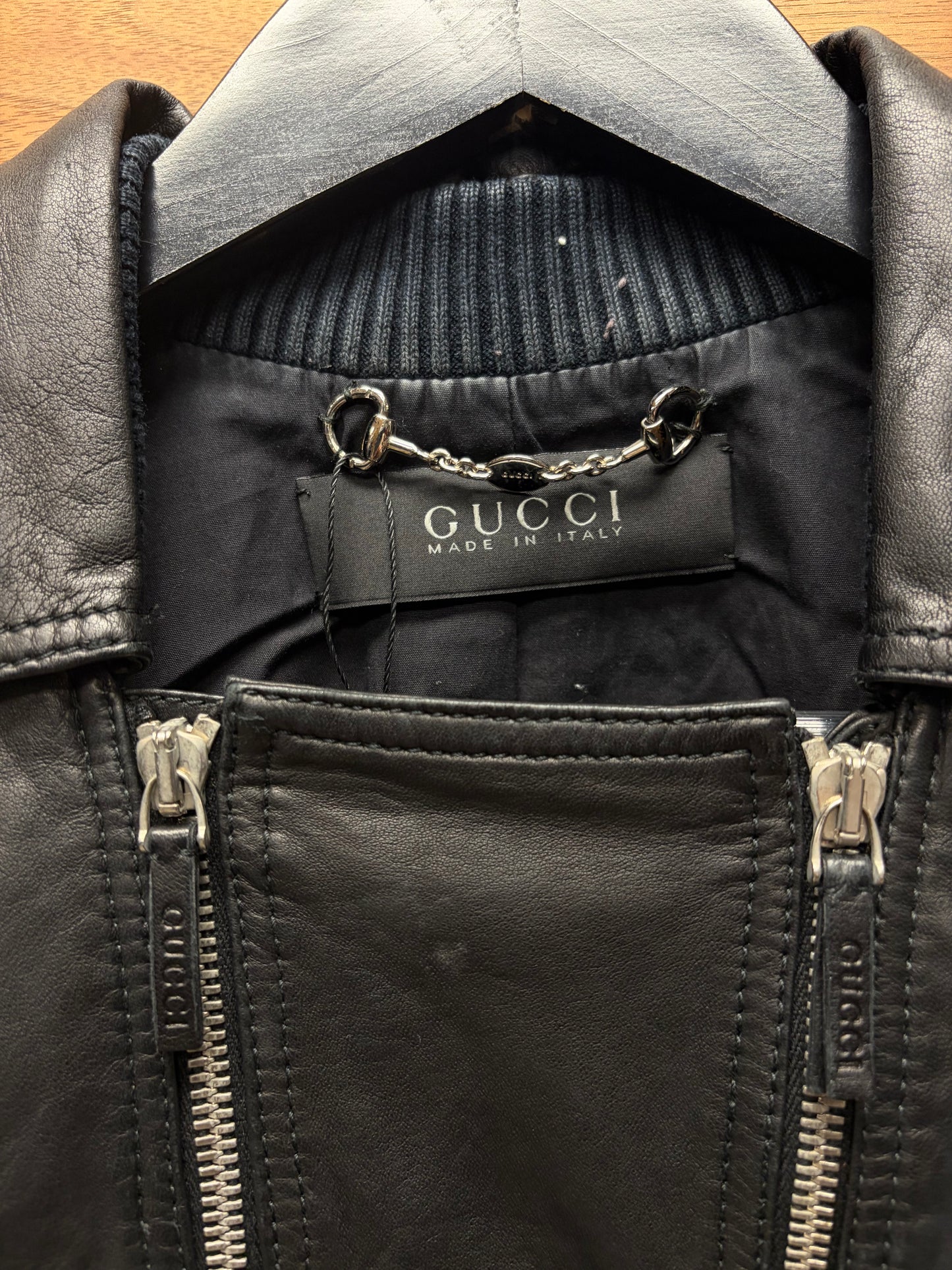 2000s Gucci Lambskin Leather Double Zip Collared Jacket