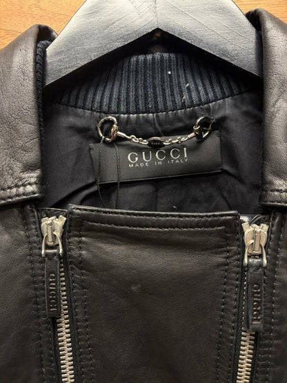 2000s Gucci Lambskin Leather Double Zip Collared Jacket