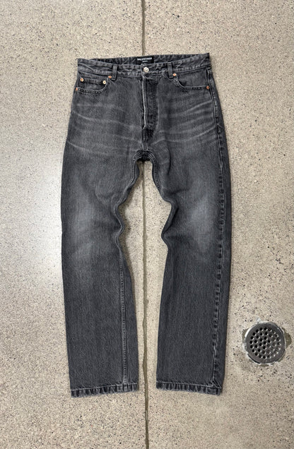 2021 Balenciaga Straight Cut Stone Wash Grey Denim