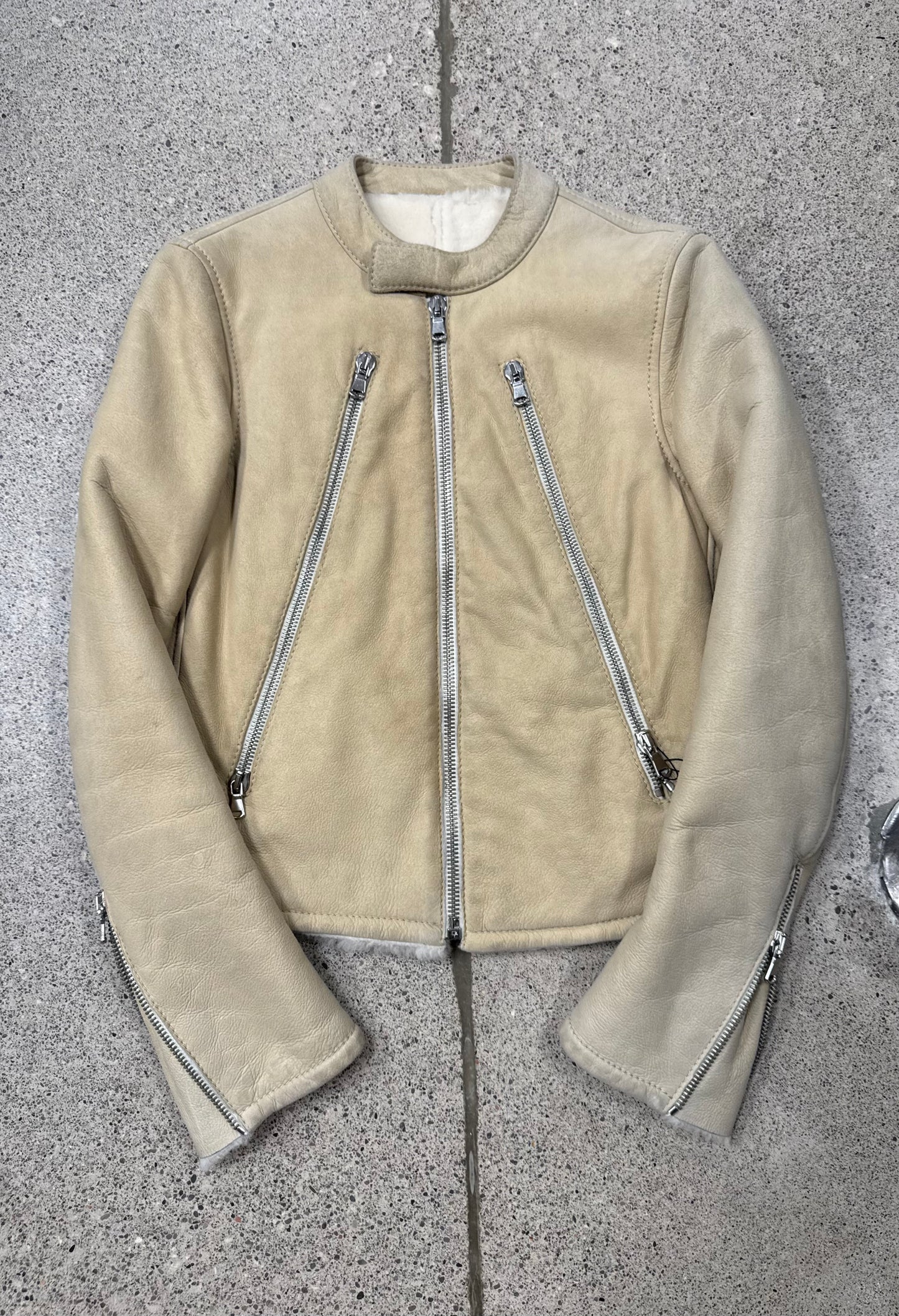 Maison Martin Margiela Goat Fur Lined ‘5-Zip’ Suede Jacket