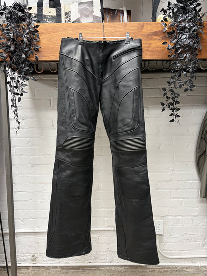 AW2024 Balenciaga ‘Low Waisted’ Unfinished Waistband Black Leather Motorcycle Pants