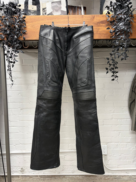 AW2024 Balenciaga ‘Low Waisted’ Unfinished Waistband Black Leather Motorcycle Pants
