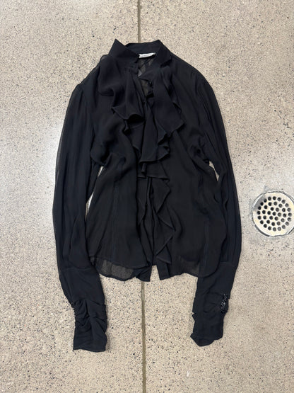 Vintage Yves Saint Laurent Rive Gauche ‘Chiffron Ruffled’ Sheer Blouse