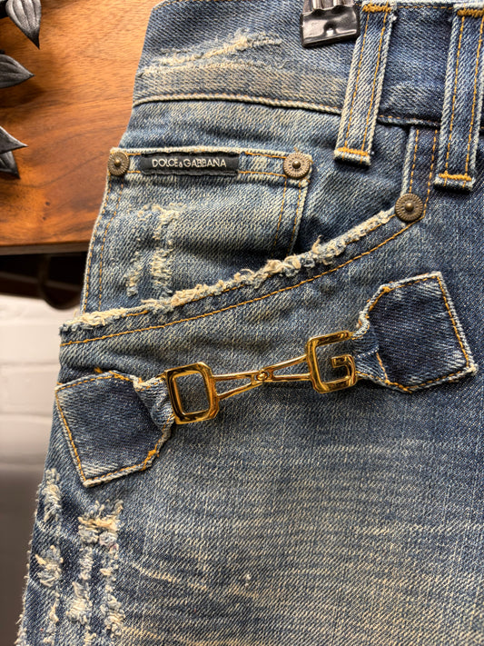 2000s Dolce & Gabbana ‘Horsebit’ D&G Logo Mudwash Blue Denim