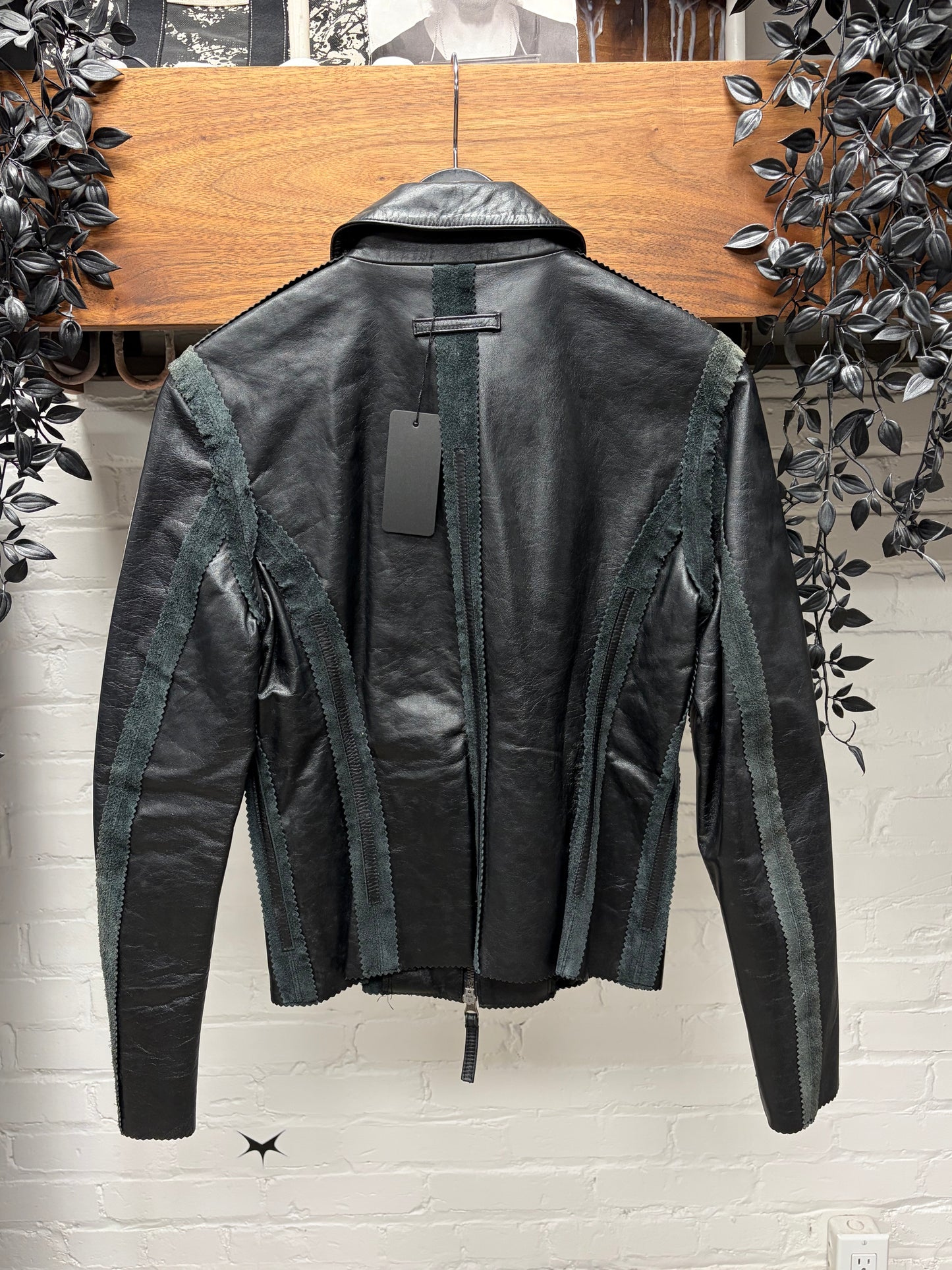 Vintage Jean Paul Gaultier Black Calfskin Leather Jacket with Suede Seam Trim