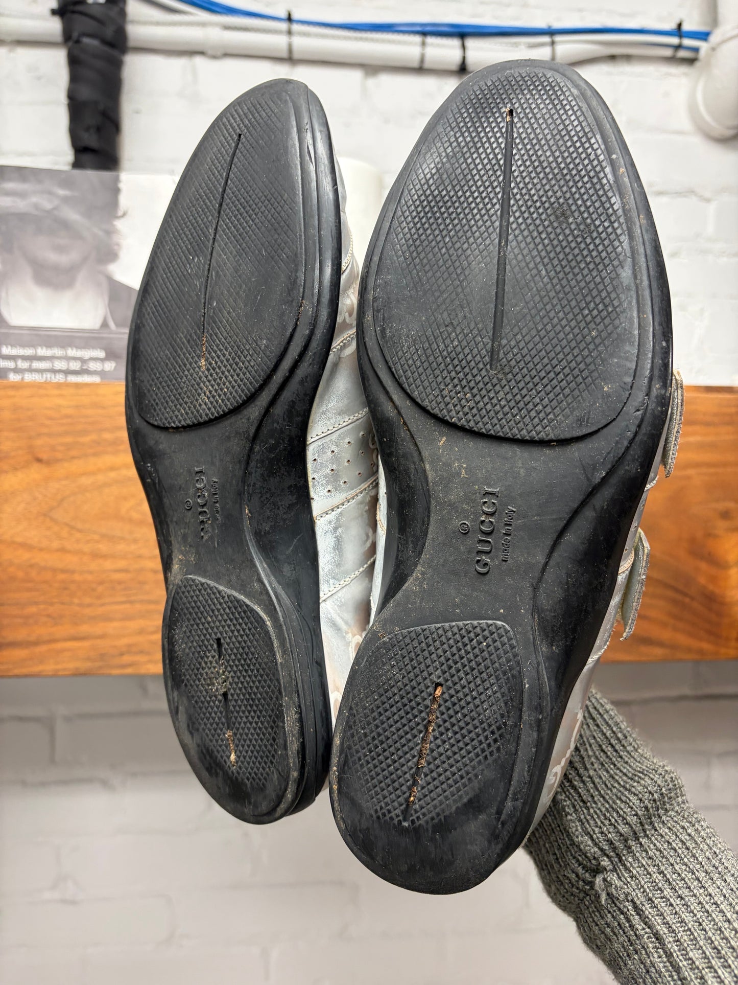 Vintage 2000s Gucci ‘Metallic Silver’ Monogram Leather Velcro Strap Sneakers