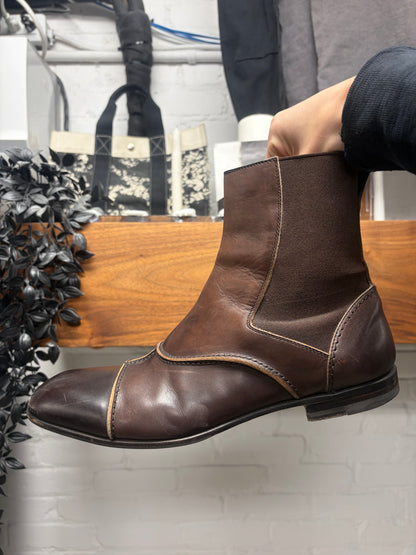2000s Yves Saint Laurent Rive Gauche Two Tone Brown Leather Chelsea Boots