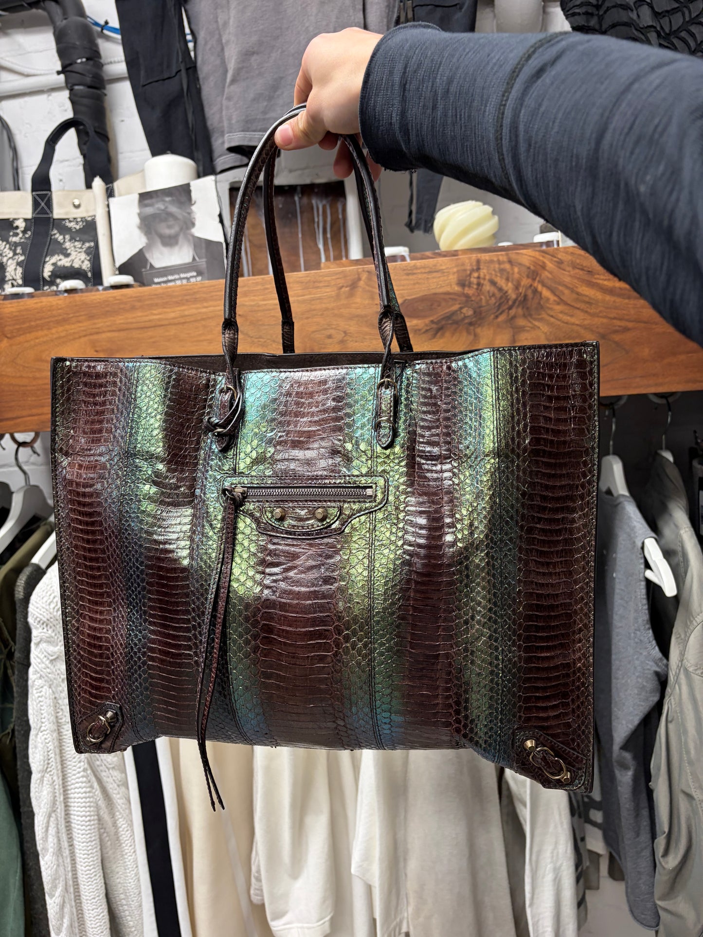 Balenciaga ‘Papier A4’ Oil Spill Genuine Python Leather Tote Bag