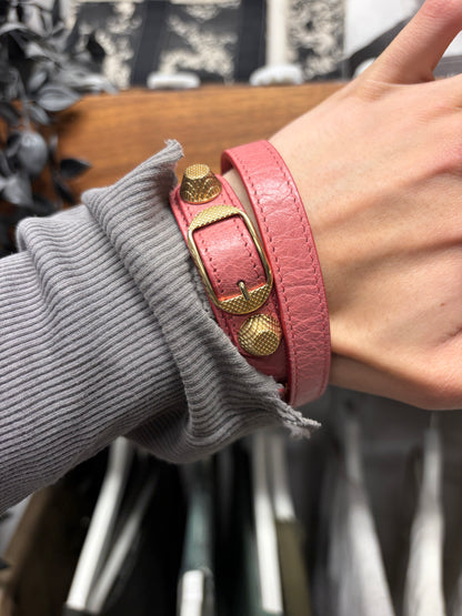 Balenciaga Triple Wrapped Pink Leather ‘Agneau’ Bracelet