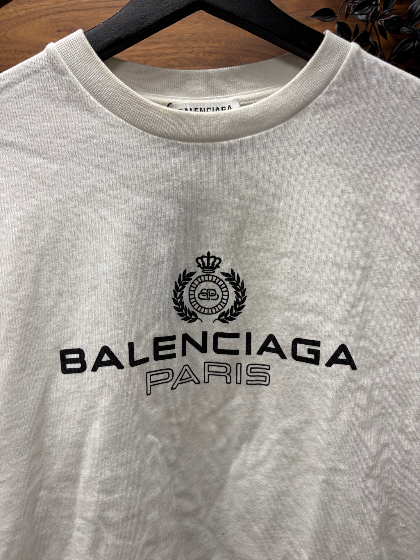 2019 Balenciaga ‘Paris Laurel’ White Logo T-Shirt