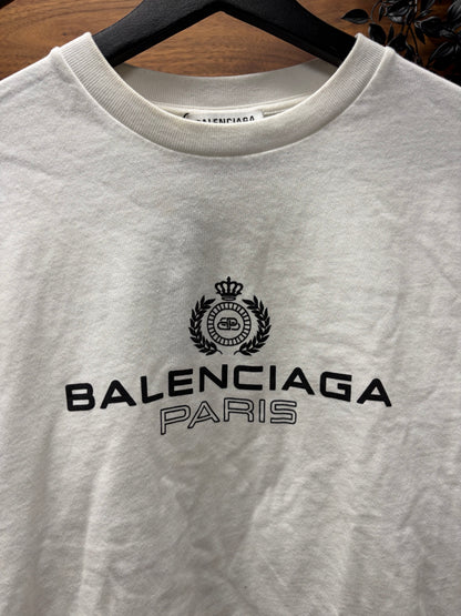 2019 Balenciaga ‘Paris Laurel’ White Logo T-Shirt