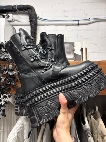 Vetements x New Rock ‘Tower’ Flame Platform Leather Boots