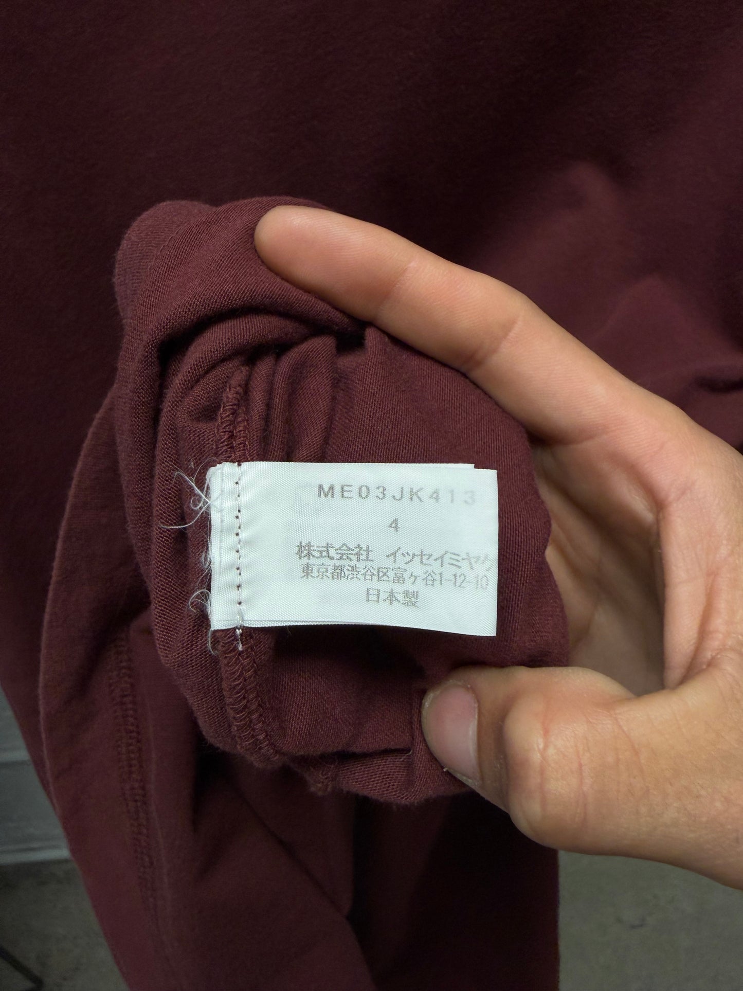 Issey Miyake Burgundy Ribbed Neckline Cotton T-Shirt