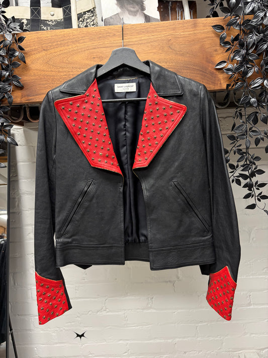 SS2015 SAMPLE Saint Laurent by Hedi Slimane ‘Star Studded’ Black/Red Leather Biker Jacket