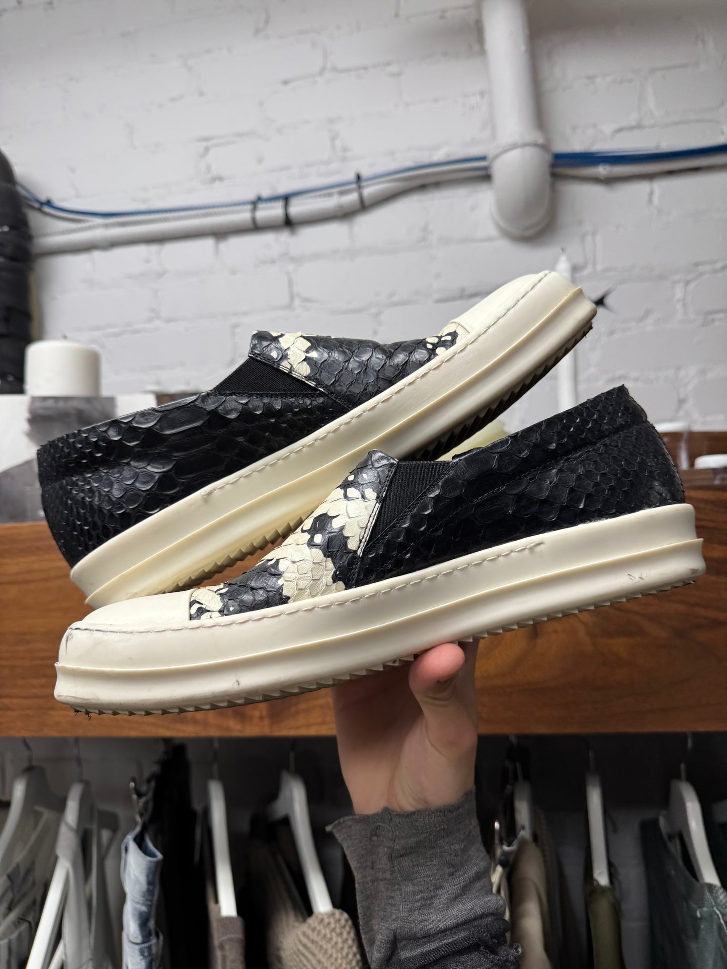 Rick Owens Python Leather Vans Slip On Sneakers