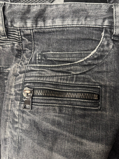 Balmain Washed Black Slim/Skinny Biker Jeans