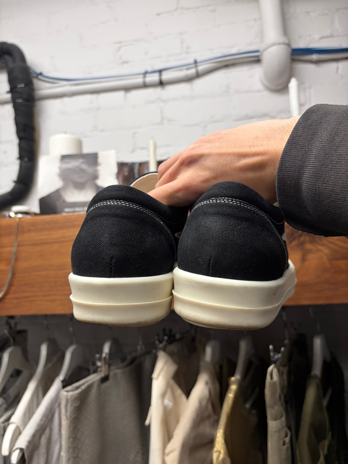 Rick Owens Black/Milk Canvas ‘Vans’ Low Top Sneakers