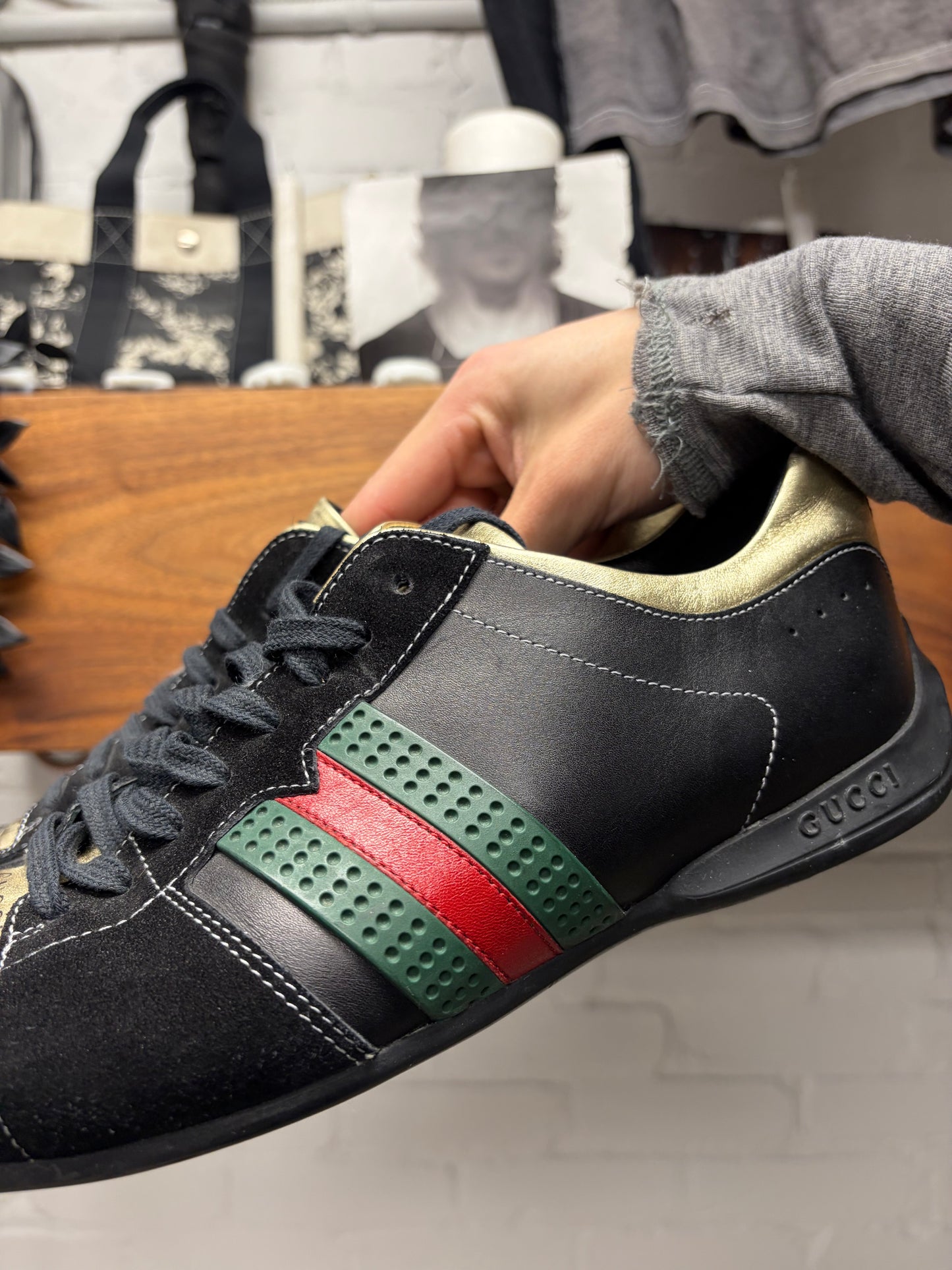 Gucci Leather/Suede ‘Web Design’ Striped Low Top Sneakers