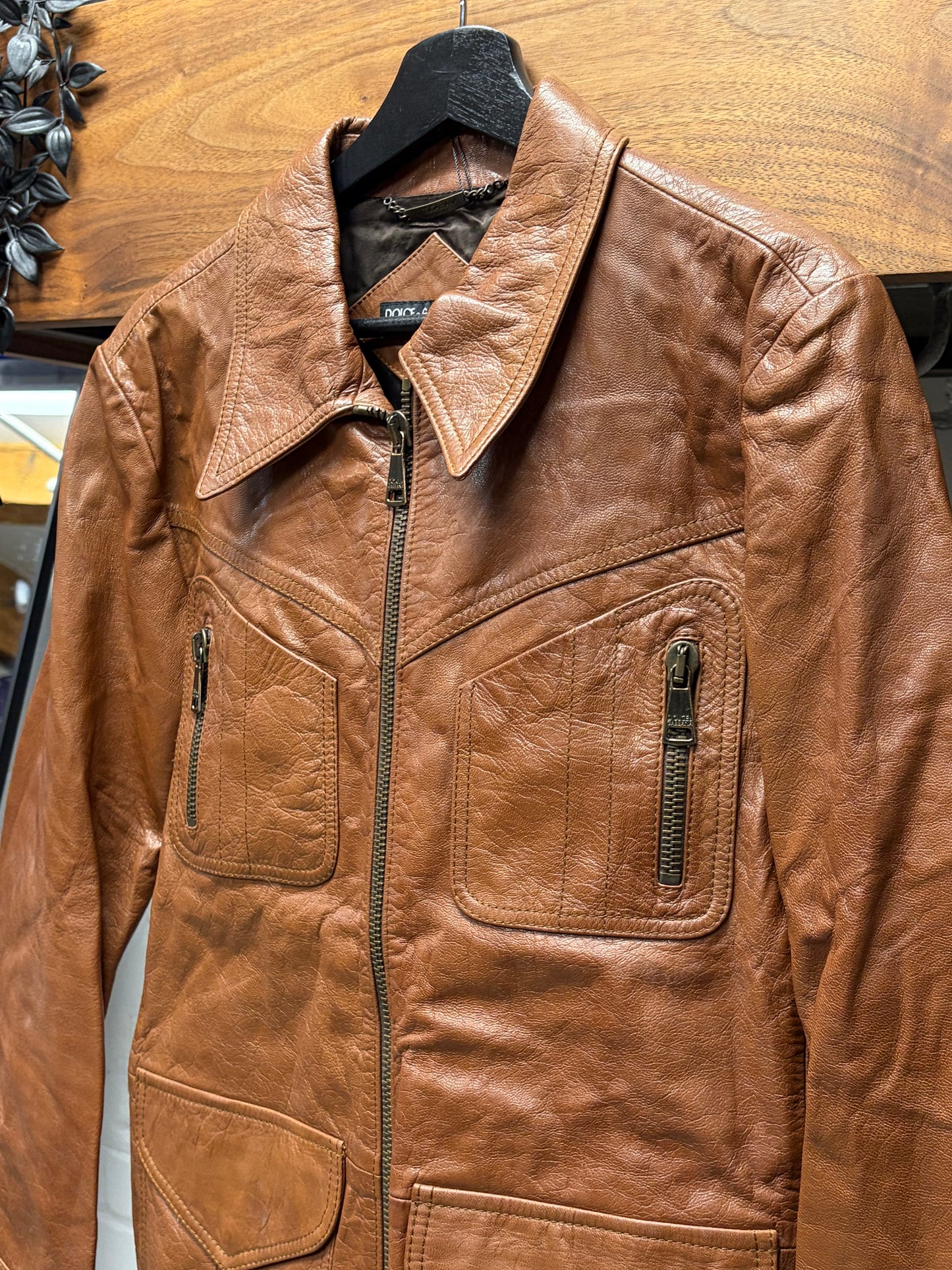 Dolce and Gabbana ‘Mainline’ Brown Goatskin Leather Jacket