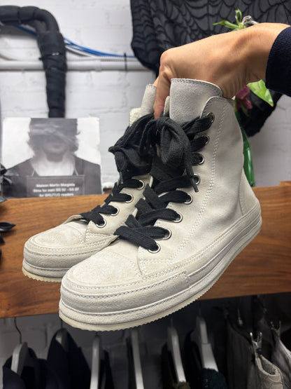Ann Demeulemeester ‘Raven’ Cream Suede High Top Black Lace Sneakers