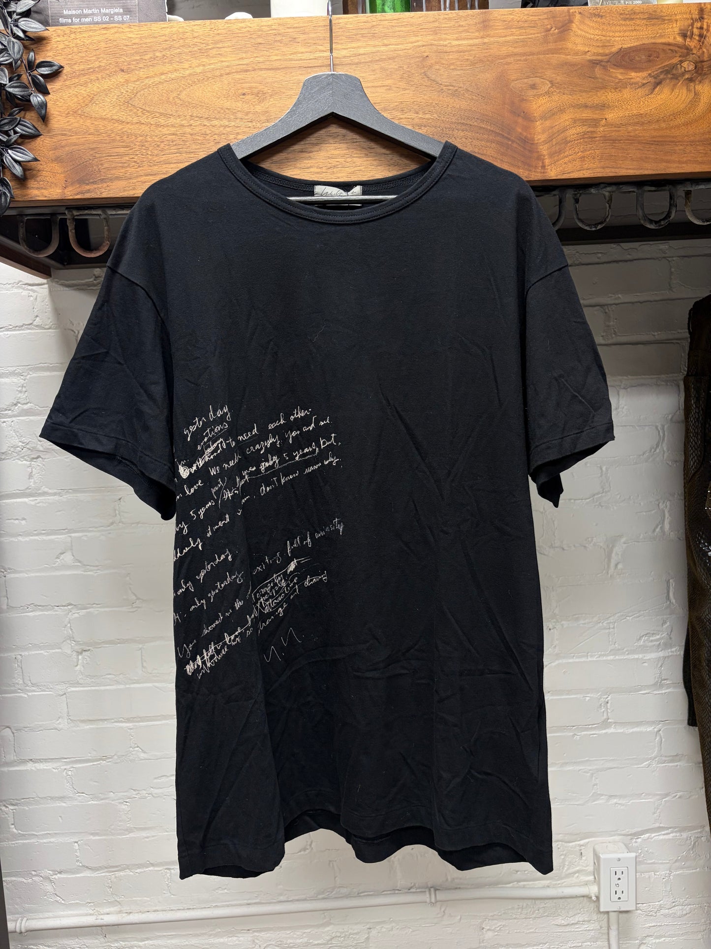 SS2019 Yohji Yamamoto Pour Homme ‘Handwritten Lyrics’ Black Cotton T-Shirt