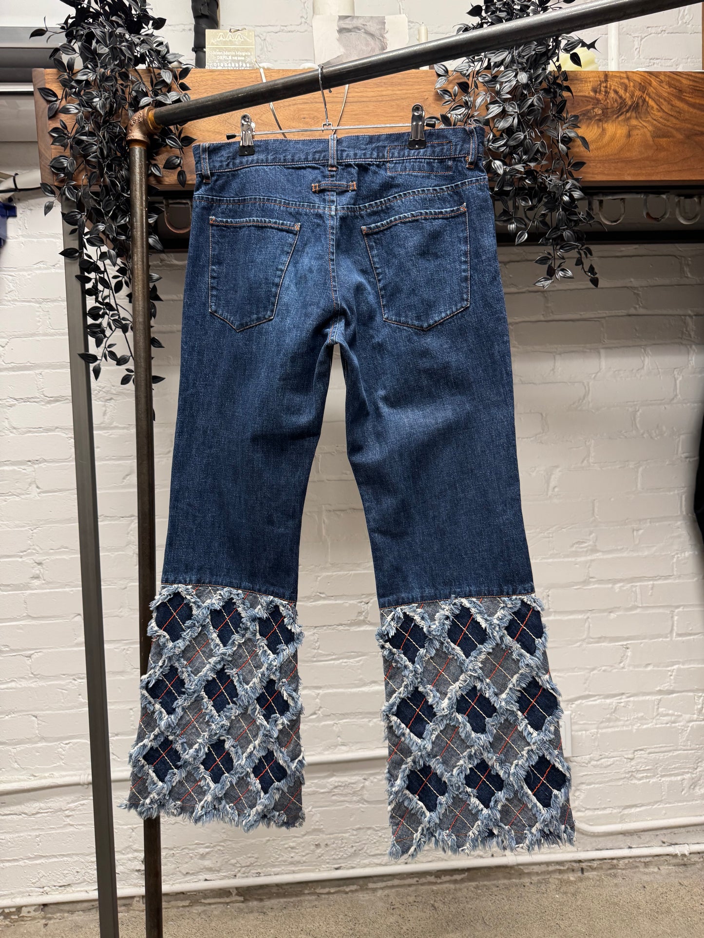 Vintage 90s Jean Paul Gaultier ‘Argyle Distressed’ Flared Leg Denim