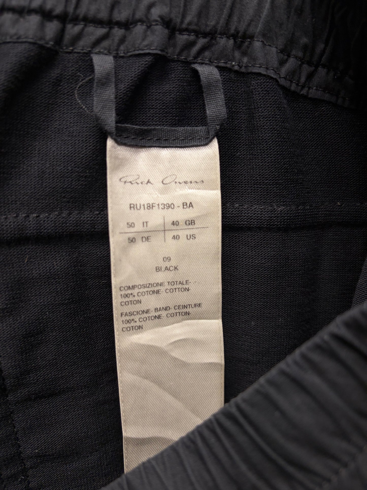AW2018 Rick Owens ‘Sisyphus’ Black Drawstring Cargo Joggers
