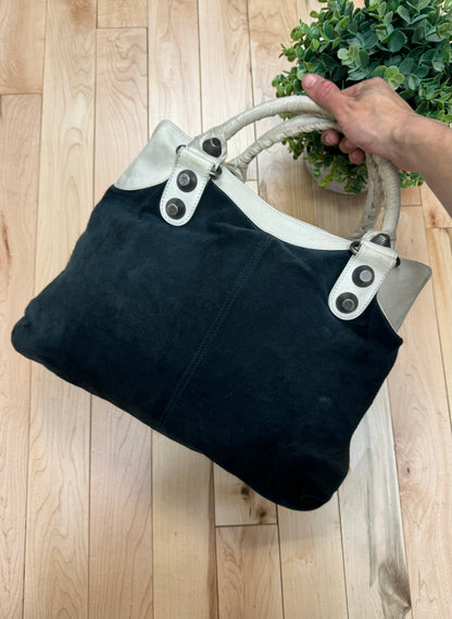 Balenciaga ‘Giant 21’ Black Suede/White Leather City Shoulder Bag