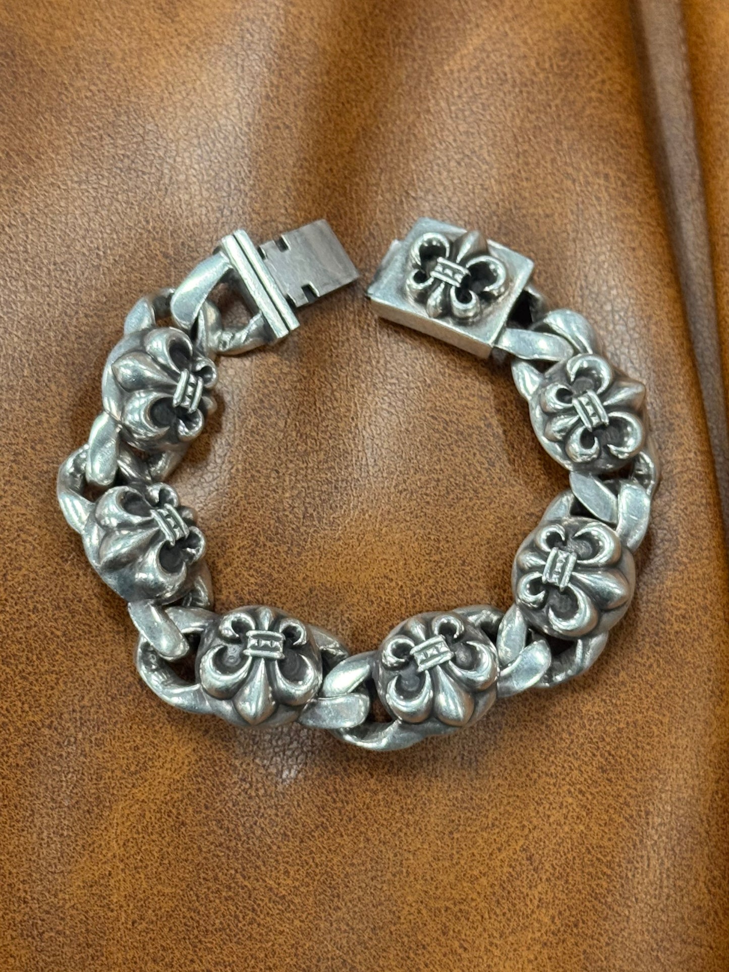 Chrome Hearts ‘Fleur De Lis’ Link 925 Silver Bracelet