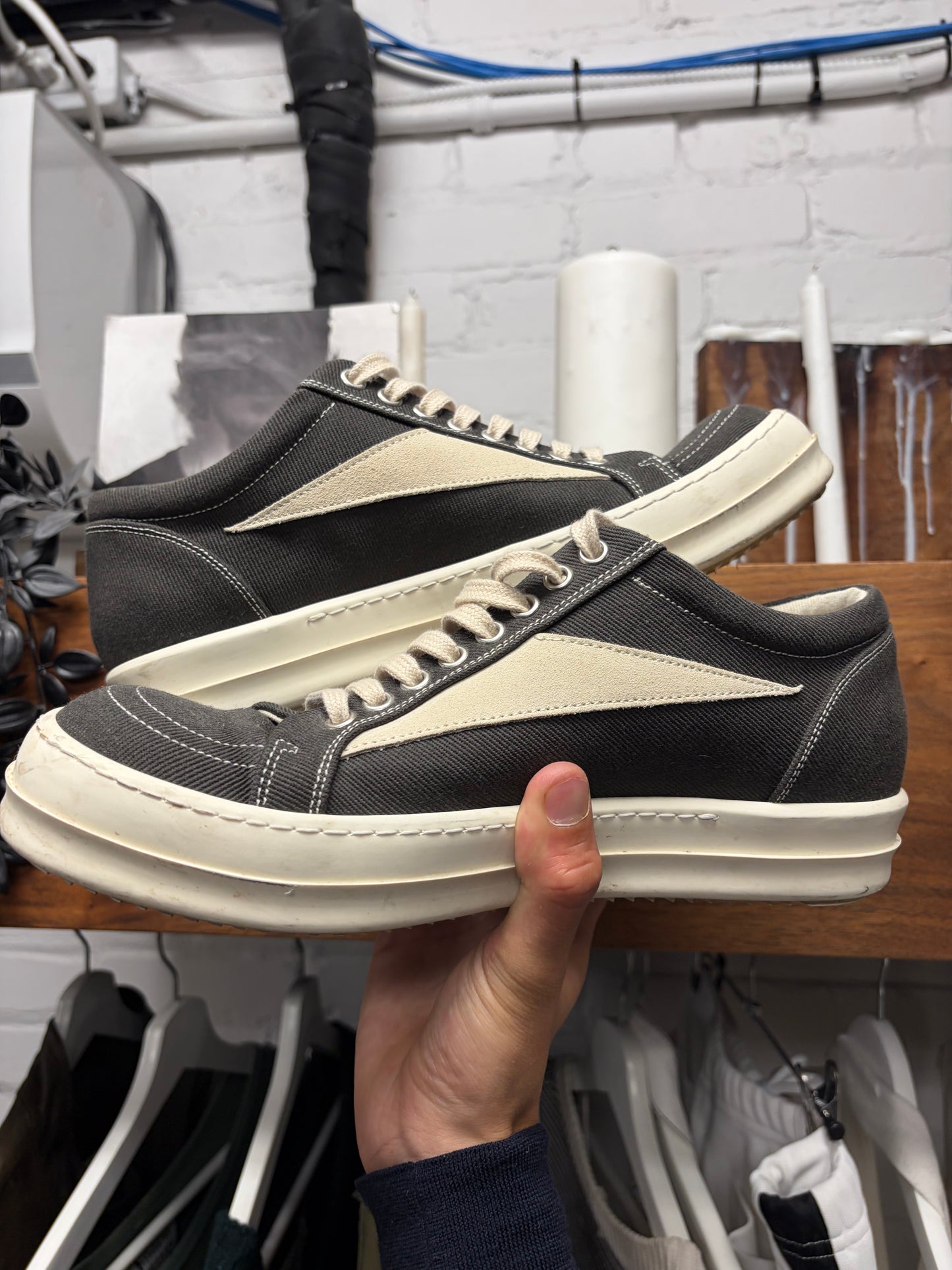 Rick Owens Grey Canvas ‘Vans’ Low Top Sneakers