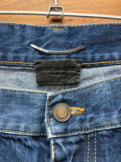 2018 Saint Laurent ‘D02’ Distressed Blue Skinny Jeans