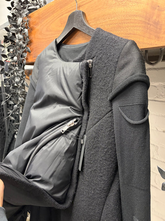 AW2017 Rick Owens ‘Glitter’ Black Runway Asymmetric Wool/Down Filled Jacket