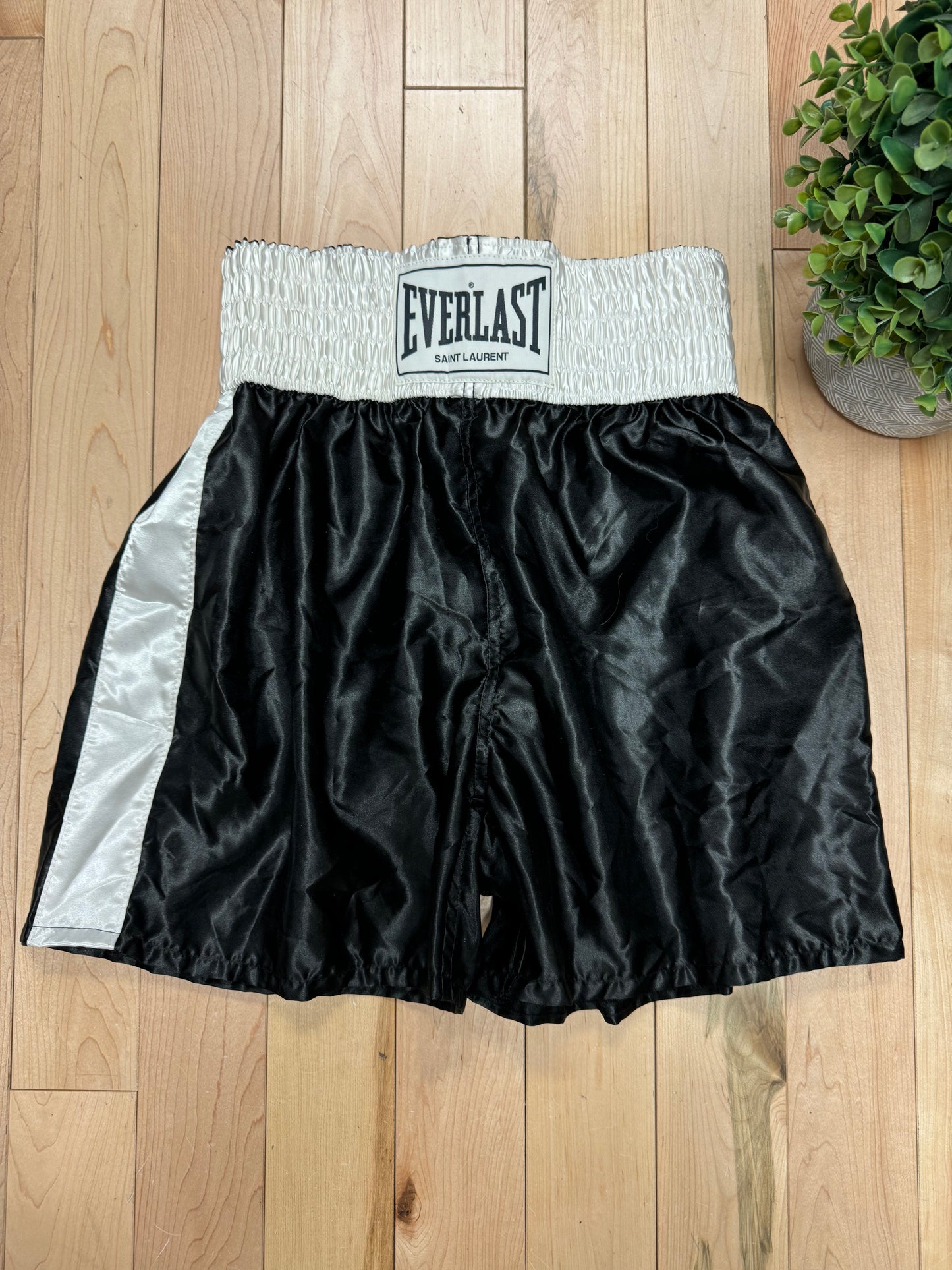 2019 Saint Laurent x Everlast Black Satin Boxing Shorts