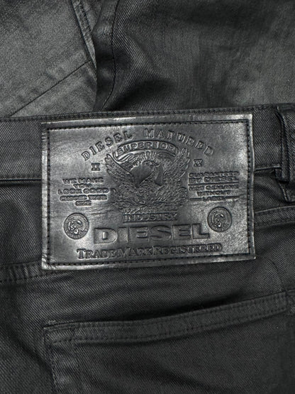 Diesel Waxed Black Slim/Skinny Zipper Denim