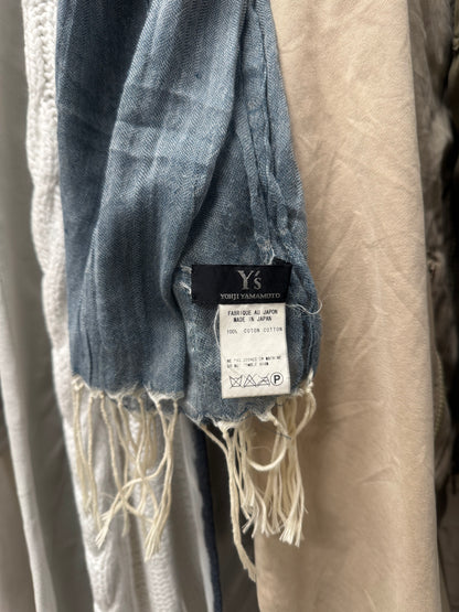 Yohji Yamamoto ‘Y’s’ Blue/White Fringed Sheer Cotton Scarf