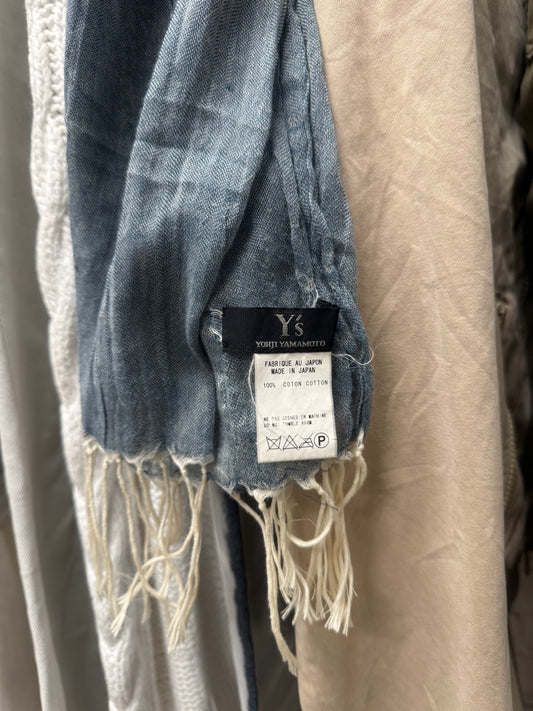 Yohji Yamamoto ‘Y’s’ Blue/White Fringed Sheer Cotton Scarf