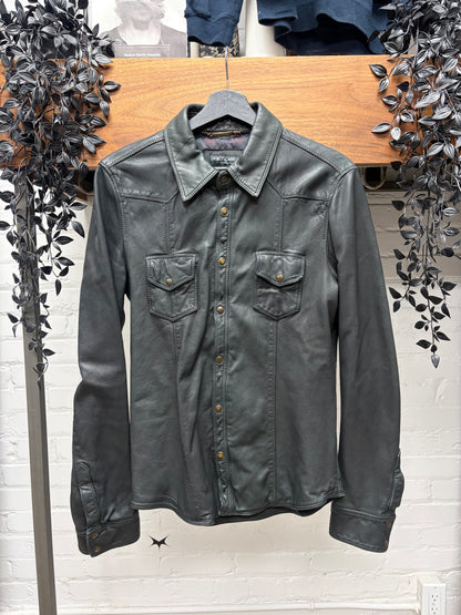 Dolce & Gabbana Black Sheepskin Button Snap Leather Shirt