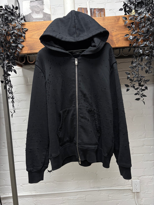 Amiri Cashmere ‘Shotgun Distressed’ Black Zip-Up Hoodie