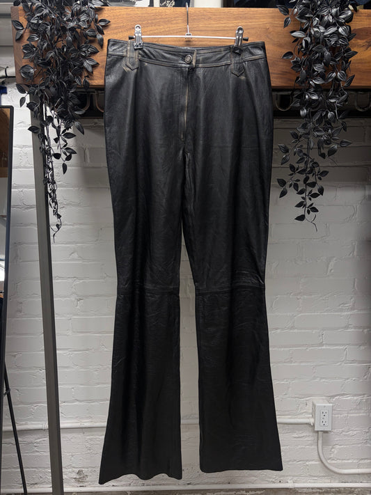Giorgio Brato Naturally Faded Black Leather Flared Leg Pants