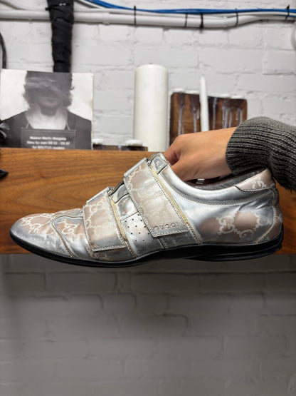 Vintage 2000s Gucci ‘Metallic Silver’ Monogram Leather Velcro Strap Sneakers