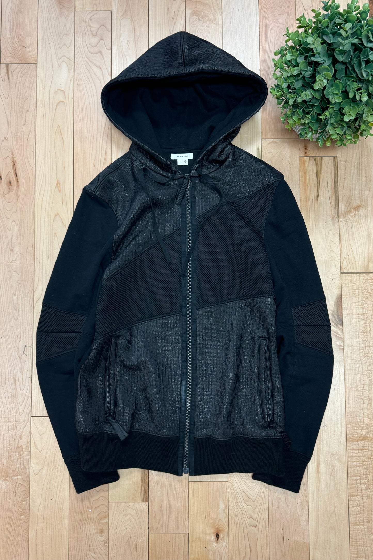 Helmut Lang Panelled Black Zip-Up Hoodie