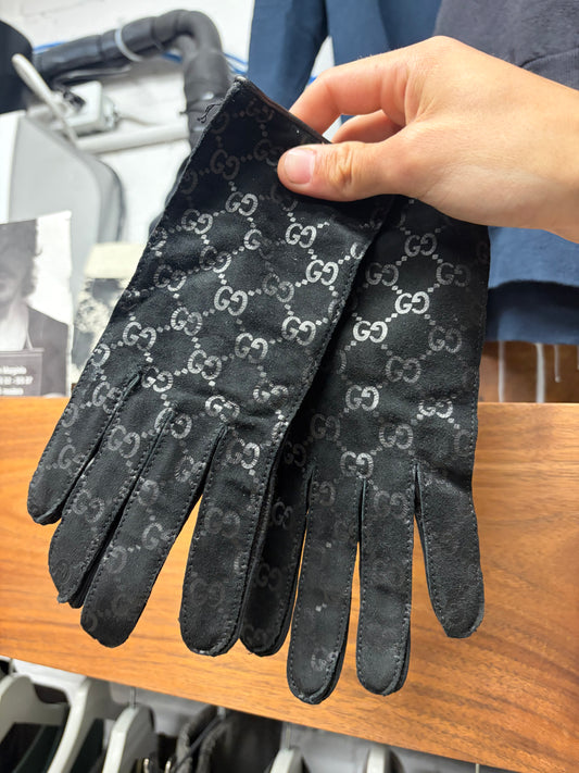 2000s Vintage Gucci Black ‘Guccisima’ Monogram Leather Gloves